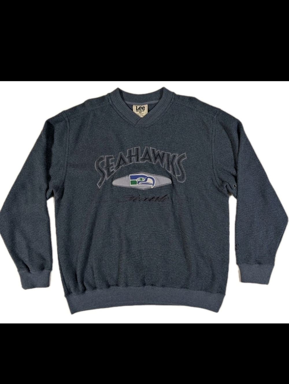 Vintage 90s Lee Sport Seattle Seahawks Sweatshirt Medium NFL Embroidered Blue